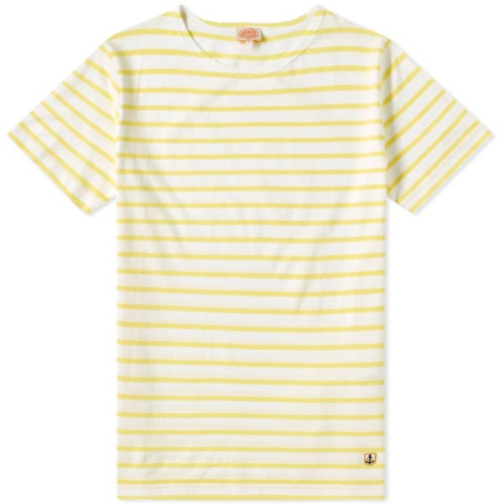 Armor Lux Yellow Striped Round Neck Short Sleeve Tee size small/1
